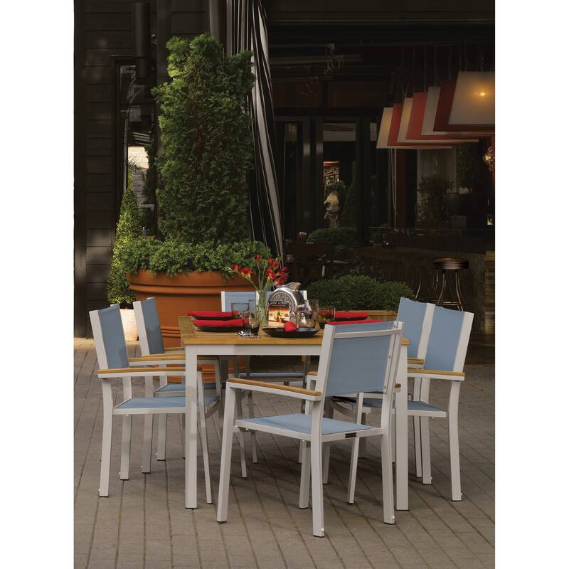Oxford Garden Travira 7 Piece Natural Tekwood Dining Set - Baby Blue