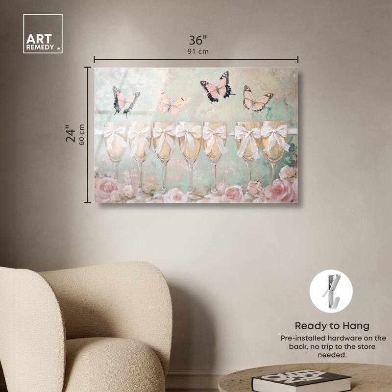 Champagne Mint and Pink Glass Acrylic by Art Remedy, Ready to Hang