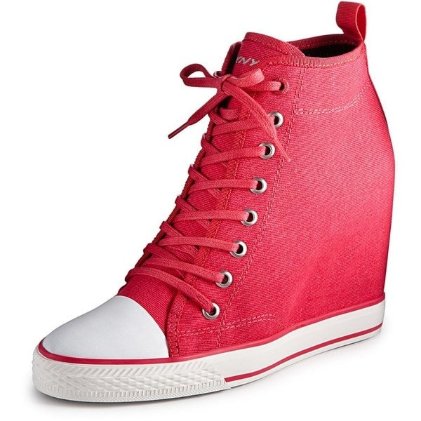 dkny red wedge sneakers