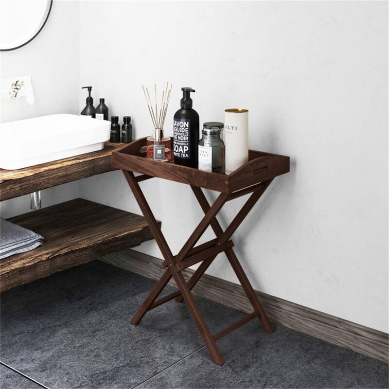 Teak Wood Tray Table Foldable Design with X-Shaped Frame for Living Room or Patio Use - 24" x 16" x 28"