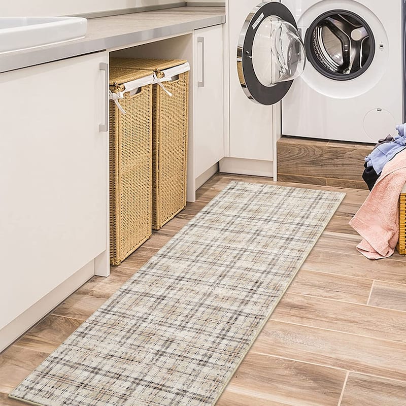 Garvee Earthy Plaid Soft Low Pile Foldable Area Rug