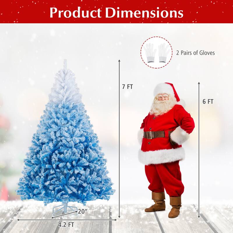 Gymax Artificial Christmas Tree Hinged Snow Flocked Xmas Tree w/ Lush