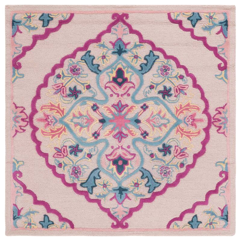SAFAVIEH Handmade Bellagio Cailin Medallion Wool Rug - 5' Square - Light Pink/Multi