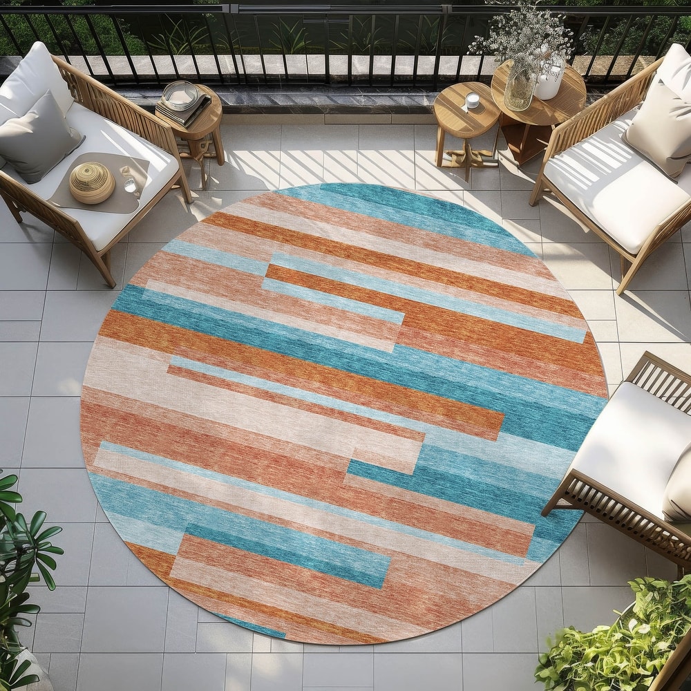 Machine Washable Indoor/ Outdoor Modern Stripes Chantille Rug