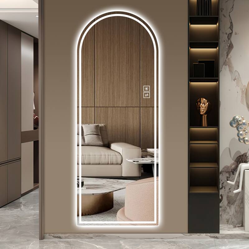 65" x 21" Arch Design LED Full Length Mirror ,Dimmable, High Definition & Explosion-Proof, Full-Length Standing or Wall-Mounted