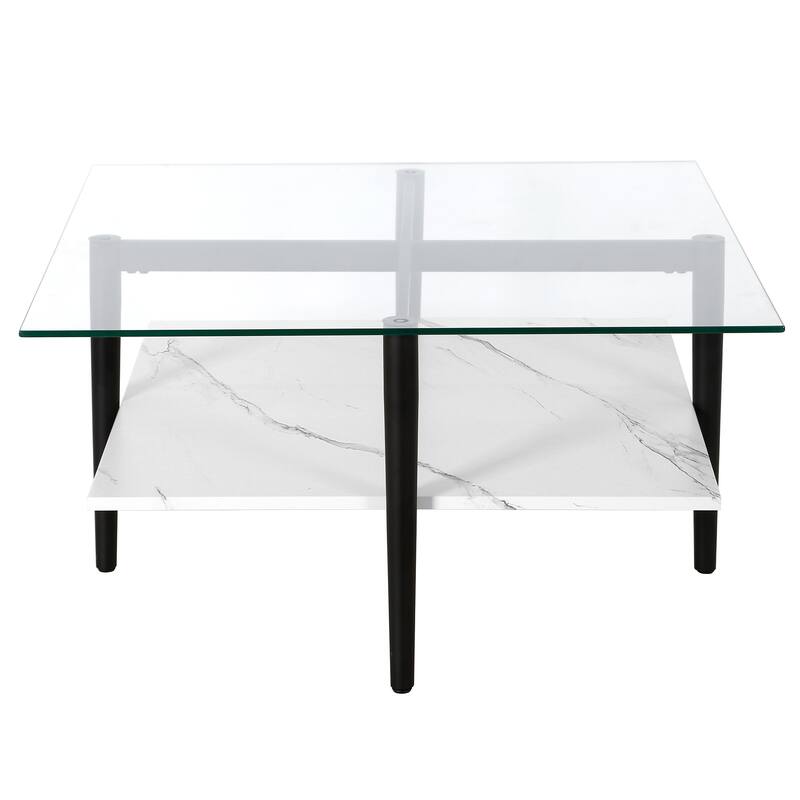 Otto 32" Wide Square Coffee Table with Faux Marble Shelf