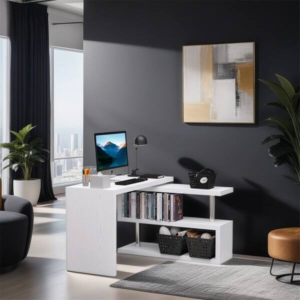 360Degree Rotating Computer Desk,L Shaped Desk,Home Office Workstation ...