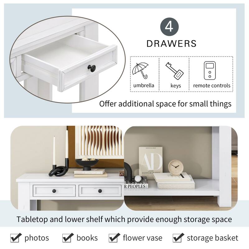 Console Table/Sofa Table with Storage Drawers and Bottom Shelf for Entryway Hallway