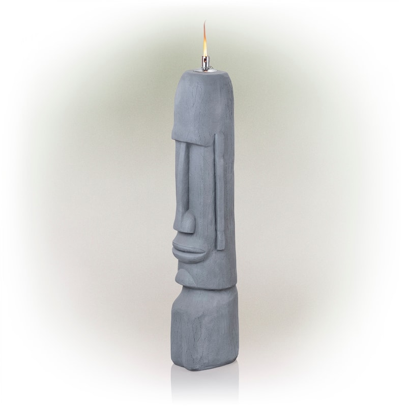 Alpine Corporation 41" Tall Indoor/Outdoor Cement Moai Head Statue with Oil Torch Lamp