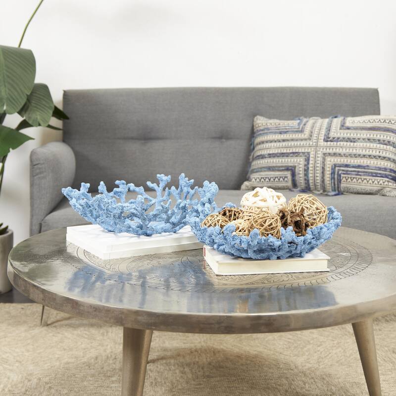 Resin Coral Textured Decorative Bowl - Set of 2 Blue or White - Roche River Decor