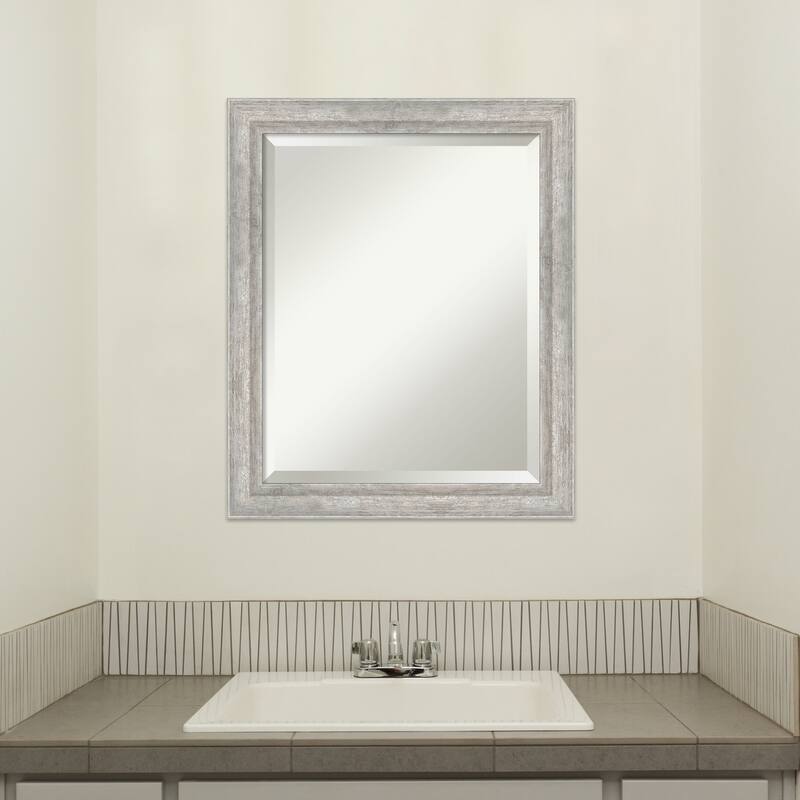 Angled Beveled Wood Framed Bathroom Vanity Wall Mirror