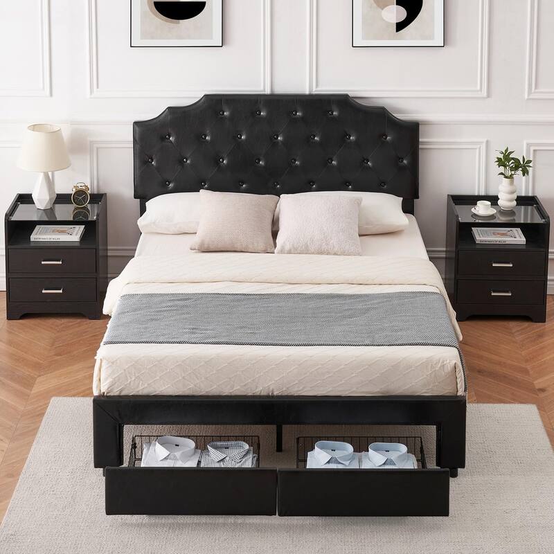 Upholstered Leather Bed Frame - Queen
