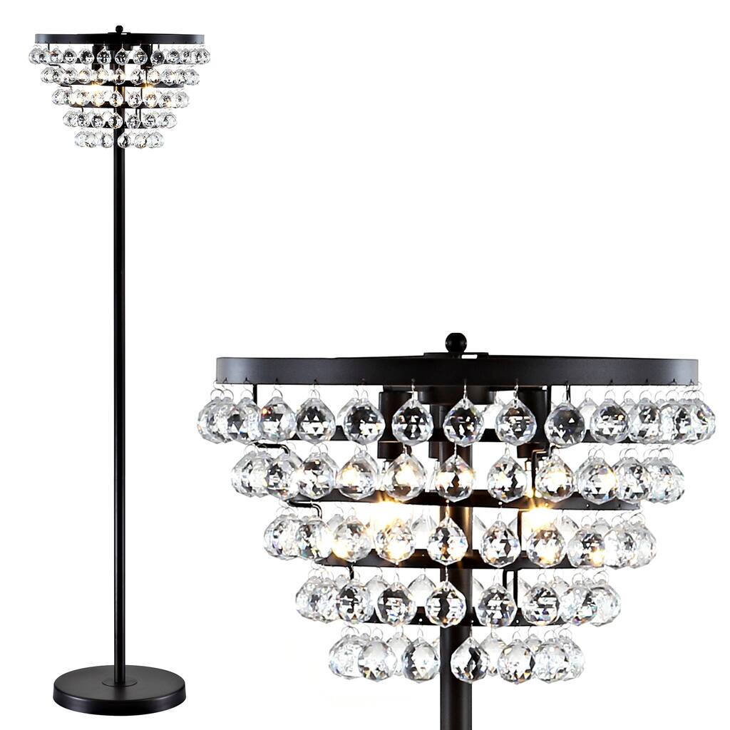 Jemma 60" Crystal/Metal LED Floor Lamp, Bronze/Clear by JONATHAN Y - Bronze - 60" H x 16" W x 16" D