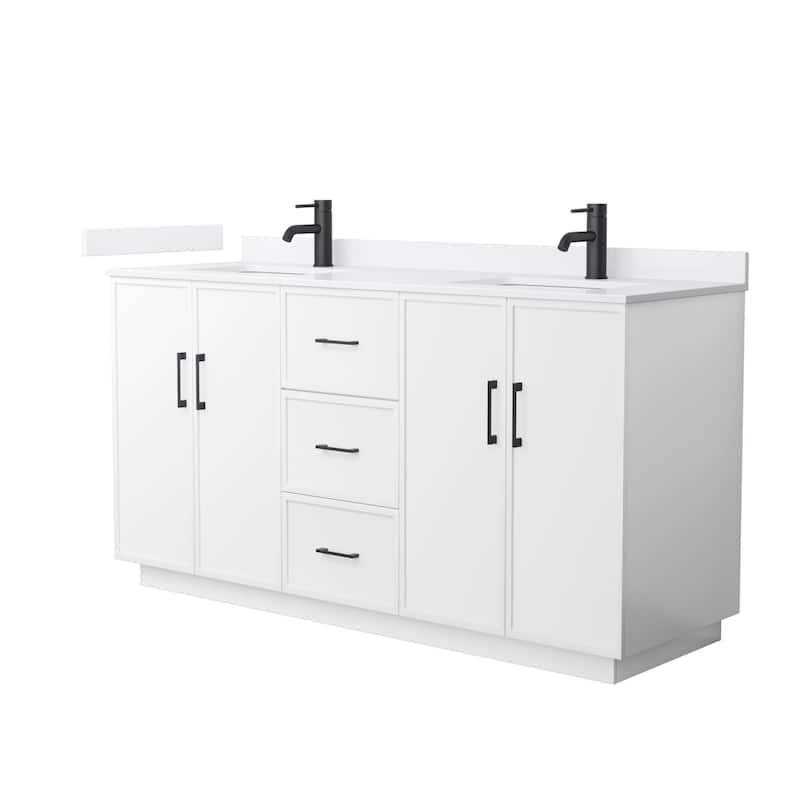 Wyndham Collection WCH7474-66D-VCA-MXX Elan TK 66" Free Standing - White / White Cultured Marble Top / Matte Black - Painted