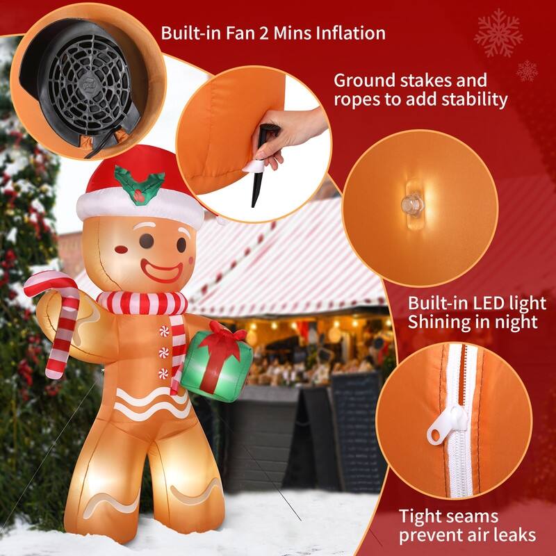 LED Lights Gingerbread Man Holding Gift Garden Gingerbread Man Decoration