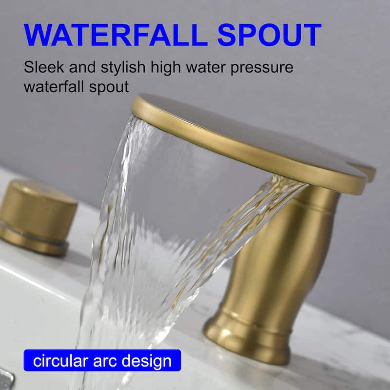 3 Holes 8 Inch Widespread Tub Faucet Waterfall Swivel Spout Bathtub Faucets with Two Handles Tub Fillers with CUPC Supply Hoses