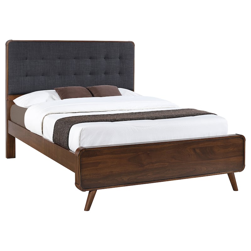 Queen Size Solid Wood Platform Bed with Upholstered Headboard