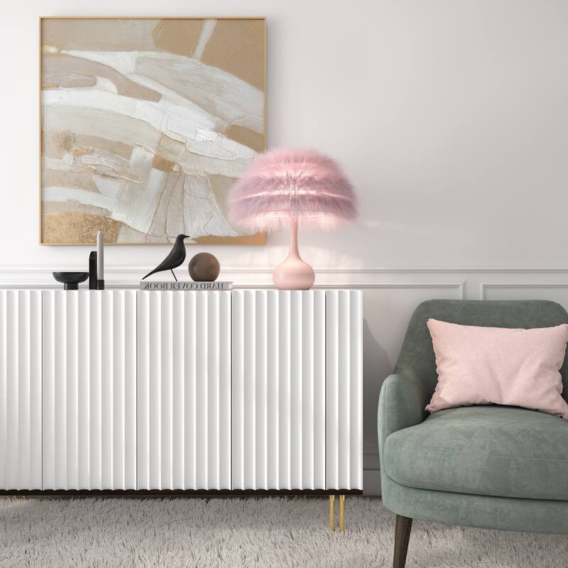 Acroma Teardrop Base Spherical Table Lamp with Feather Accents