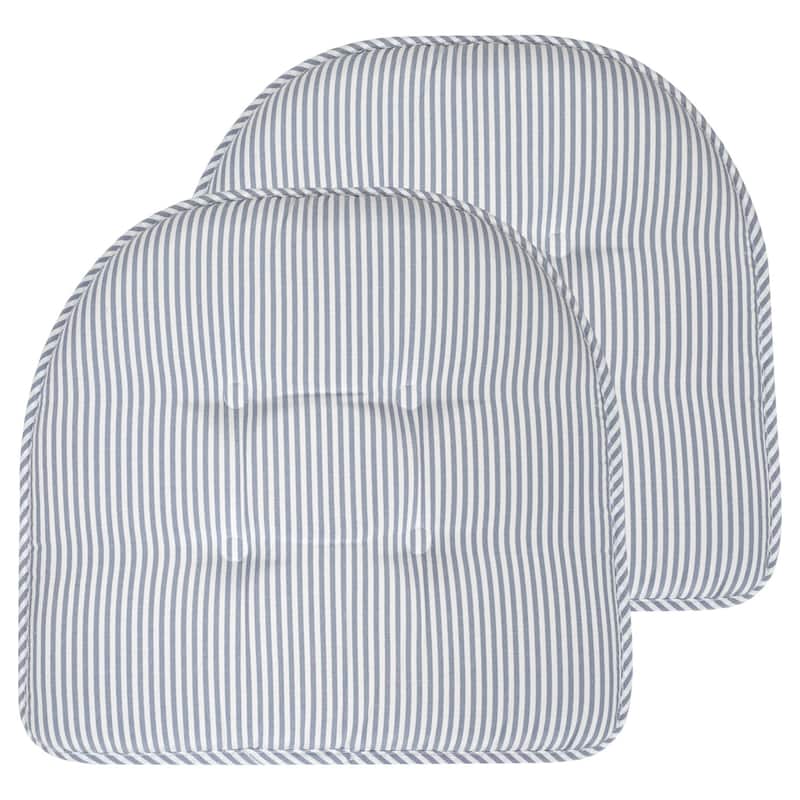 Pinstripe U-shaped Memory Foam Chair Pad - Blue - Set of 2