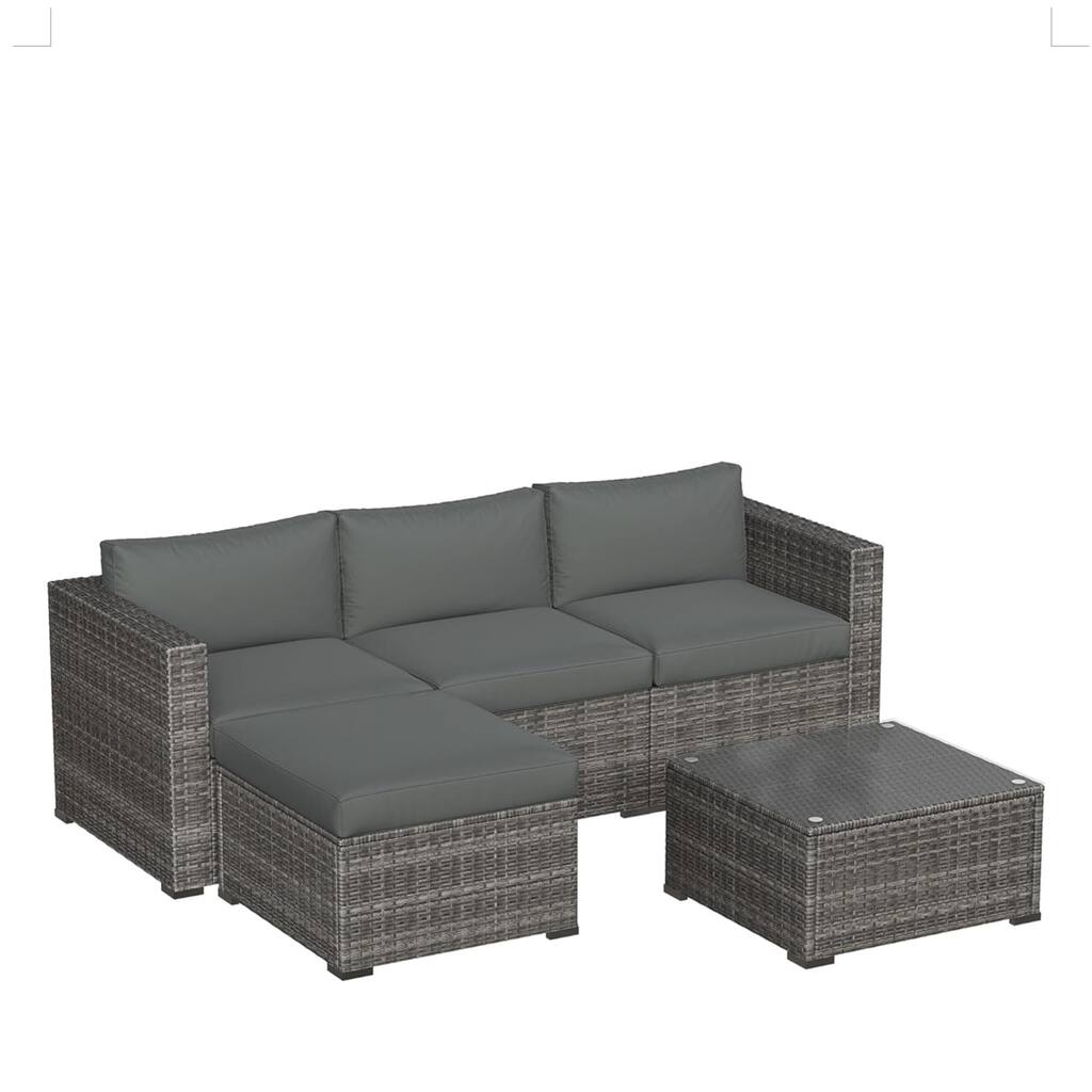 5-Piece Wicker Conversation Set with Gray and Glass Table