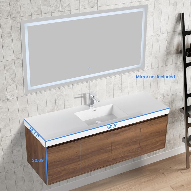 Blossom 60" Wall Mount Vanity with Single Acrylic Sink, Modern Design