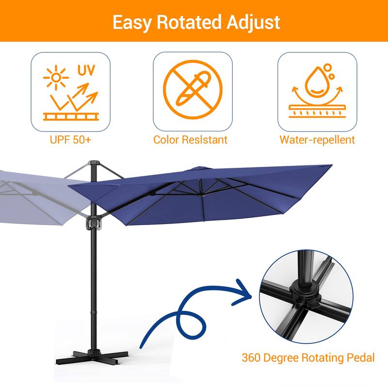 BONOSUKI 10x8FT Cantilever Patio Umbrella 360 Rotation and Canopy