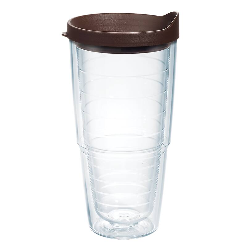 Tervis Clear & Colorful Lidded Made in USA Double Walled Insulated Travel Tumbler, Brown Lid - 24oz