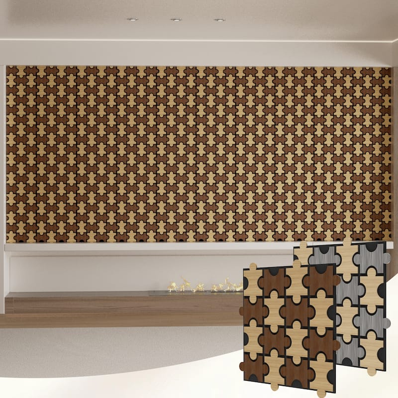 23.6" x 23.6" Puzzle Slat Acoustic Wall Panels for Ceiling and Wall Decor, 4-Pack (15 sq ft)