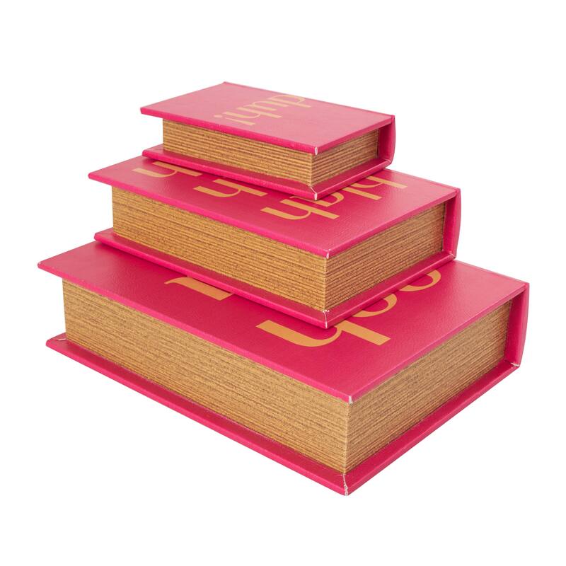 Red Wooden "Ooh La La" Faux Storage Book Decorative Box with Gold Lettering (Set of 3)