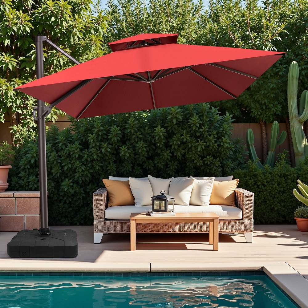 10 ft patio umbrella with stand Aoodor 10ft. Offset Hanging Umbrella with Base
