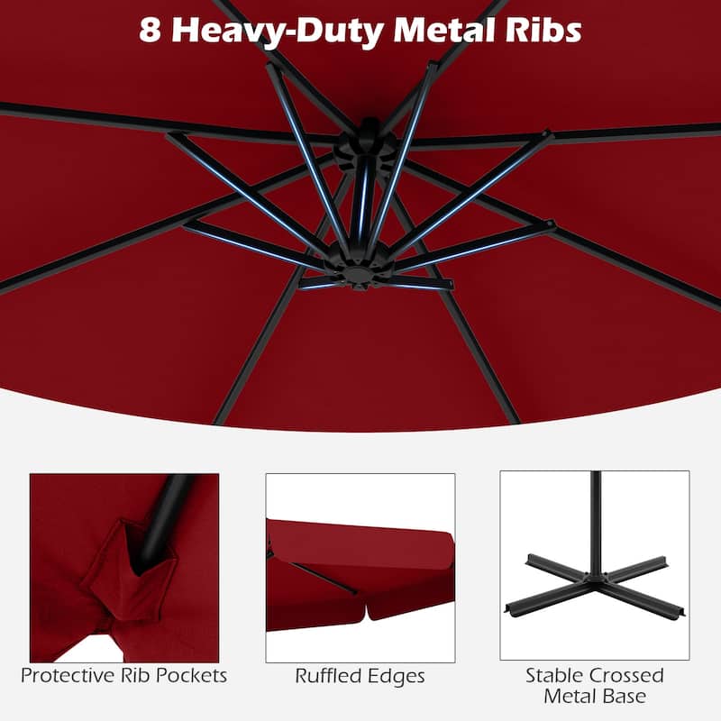 10FT Outdoor Cantilever Umbrella with Fade-Resistant Canopy Tilt Handle and Cover Included (Only Umbrella)