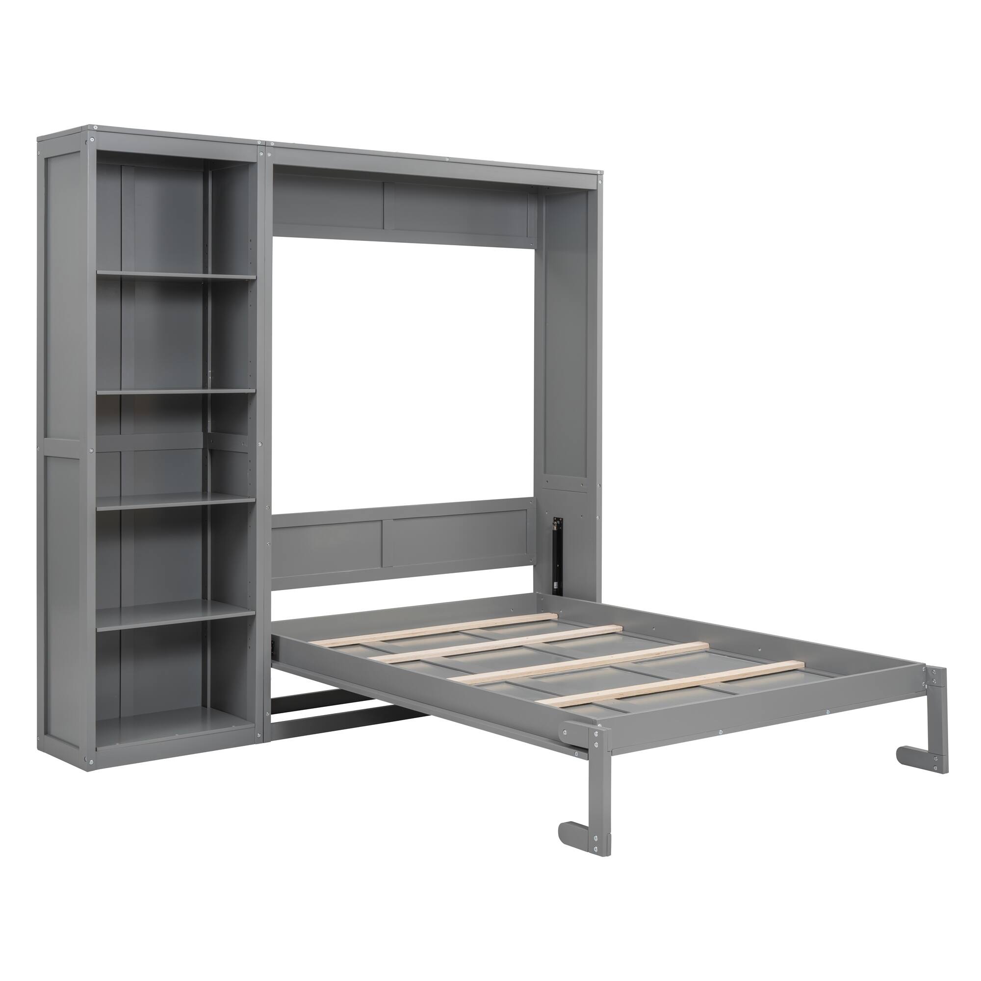 Full Size Murphy Bed Frame with Storage Shelves, 87.5inch Foldable