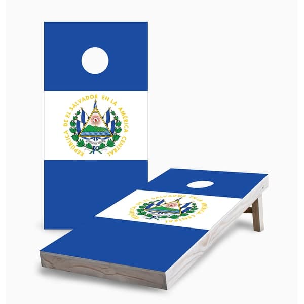 slide 2 of 5, El Salvador Flag Corn Hole Board Set with Carry Case 16 Years and Up
