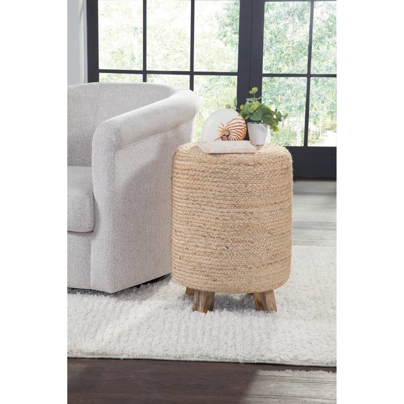 Biscayne Natural Woven Jute and Solid Wood End Table - Wicker