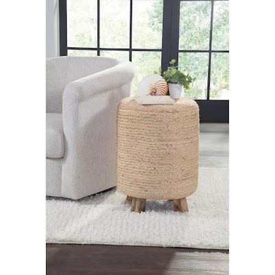 Biscayne Natural Woven Jute and Solid Wood End Table