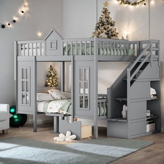 Full over Full Bunk Bed With Changeable Table,Conversation Desk