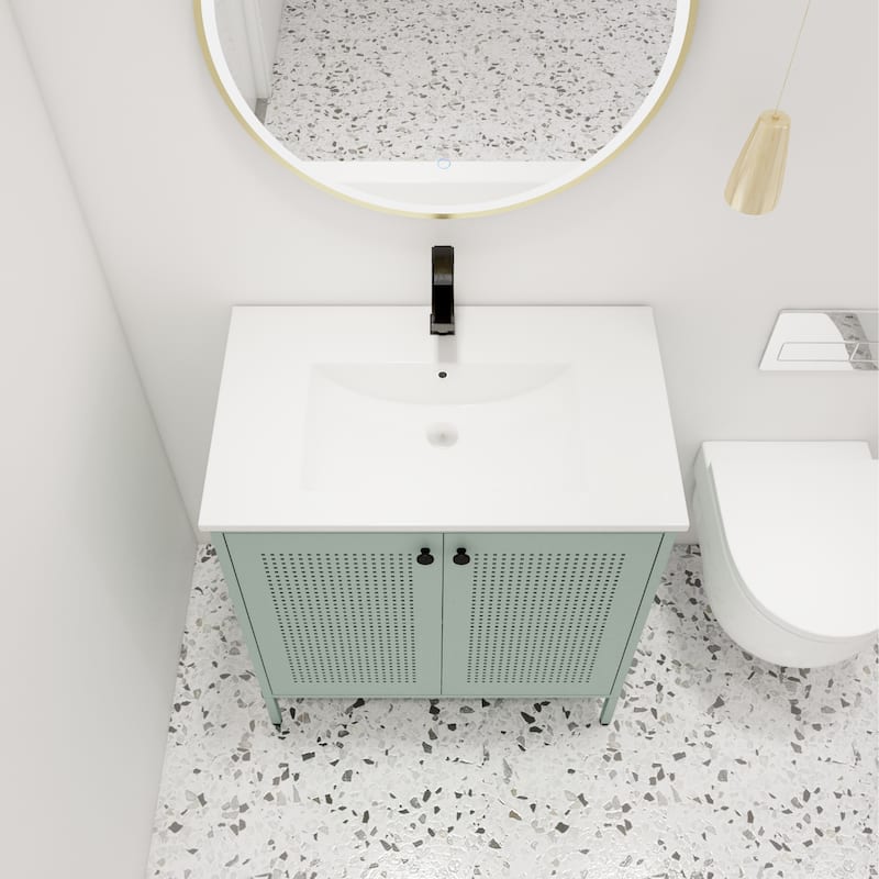 Malwee 30" FreeStanding Bathroom Vanity, Floor Stand Bathroom Vanity with Ceramic Sink,Soft Close Door and Adjustable Shelf