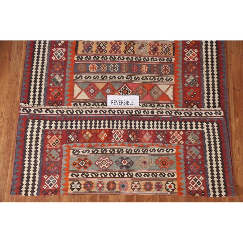 Tribal Kilim Qashqai Persian Antique Area Rug Hand-Woven Wool Carpet - 5'5"x 9'6"