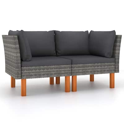 Casey 2pc Modular Outdoor Corner Loveseat, Gray Rattan Fabric Cushions