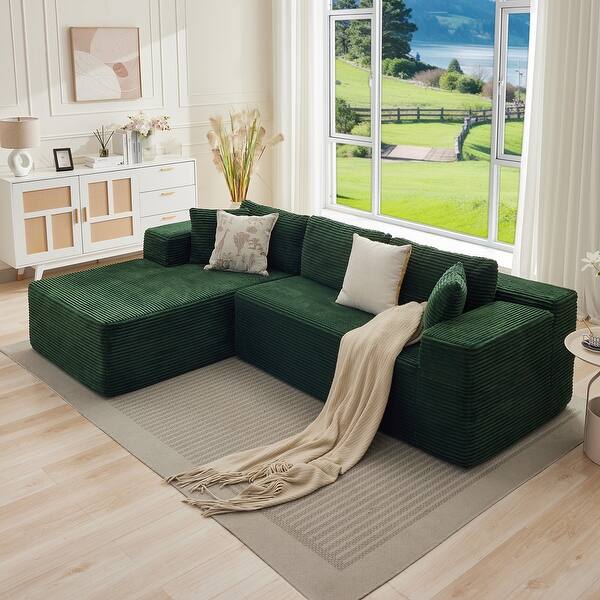 Upholstery Corduroy Sofa Cloud Sectional Couch with L-Shape Chaise Modular Sofa No Assembly Required