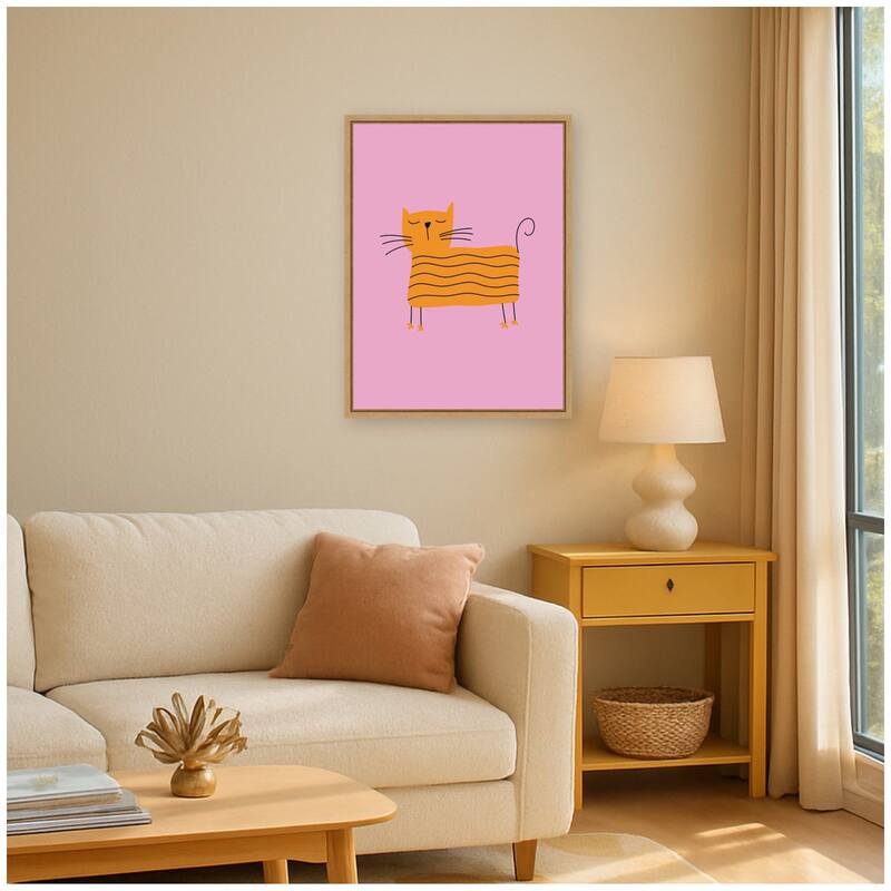 Kate and Laurel Orange Cat by Laura Moss Framed Canvas Wall Art Print