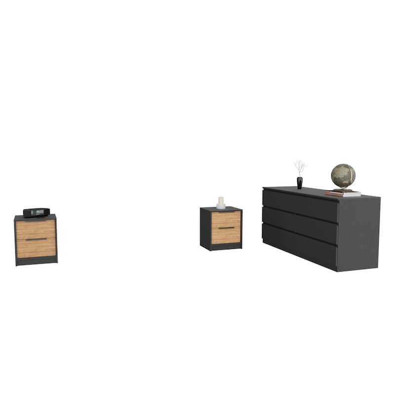 HomeRoots Three Piece Brown and Black Bedroom Set