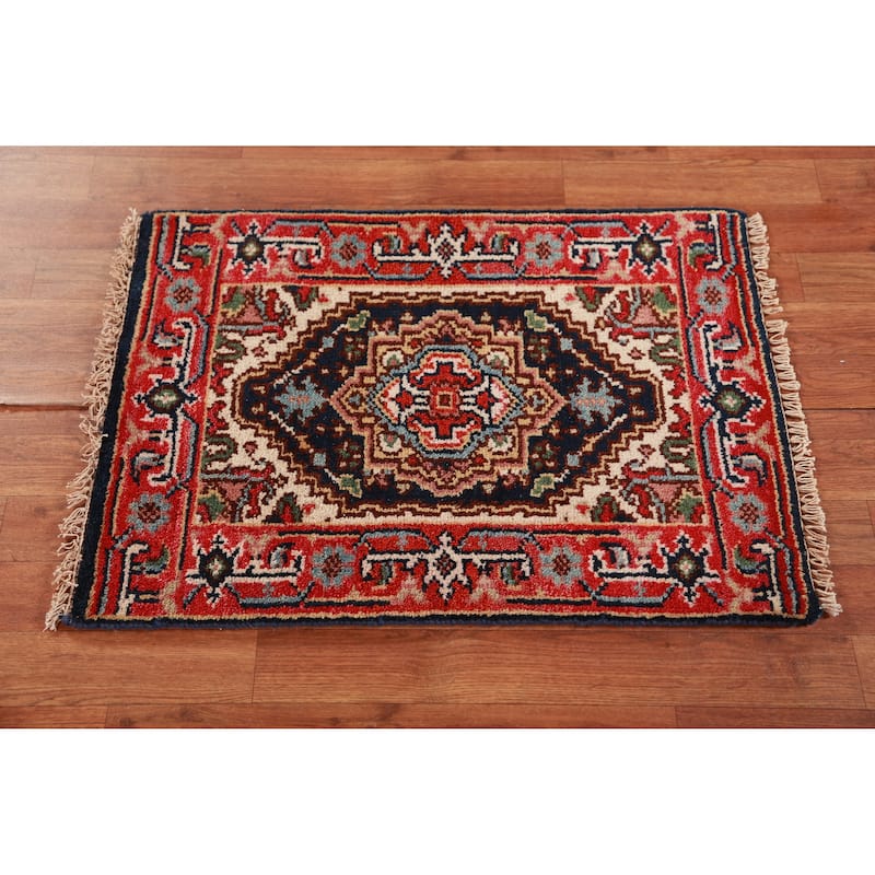 Navy Blue Heriz Serapi Accent Rug Hand-Knotted Wool Carpet - 2'0" x 3'0"