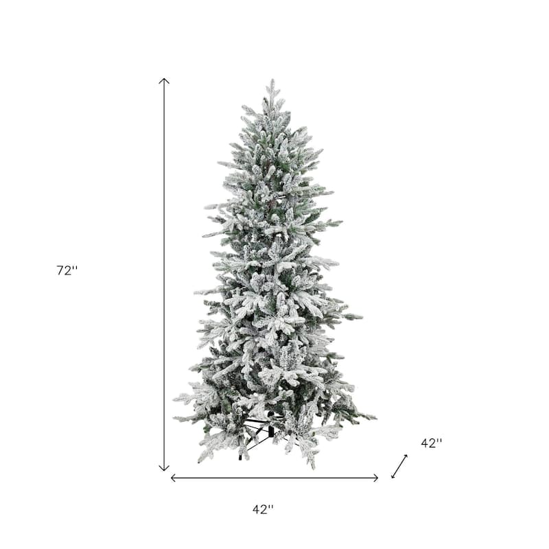 HomeRoots 6' Slender Flocked Pine Christmas Tree - Green/White - 42.00 in. x 72.00 in. x 42.00 in.
