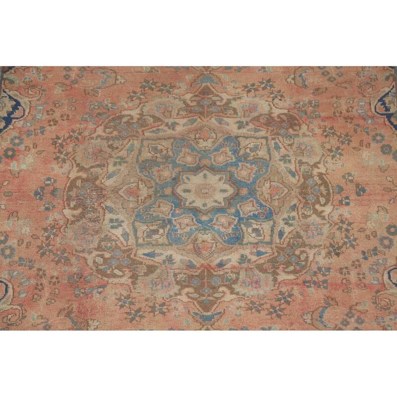 Hand Knotted Oriental 100% Wool Carpet Traditional Medallion Coral Mashad Area Rug - 9' 3'' X 6' 1''