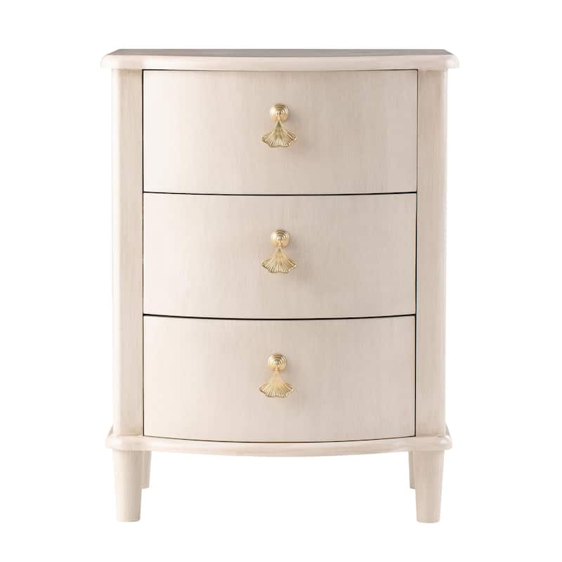 COZAYH Elegant 3-Drawer Nightstand with Gold Leaf Handles, Vintage Curved Front Design, Distressed Finish