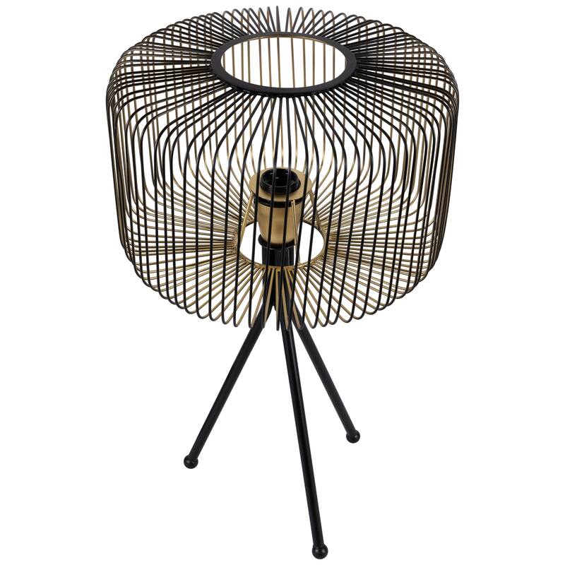 Iron Table Lamp with Wire Cylinder Shade - 19.5" - Black and Gold - 19.5