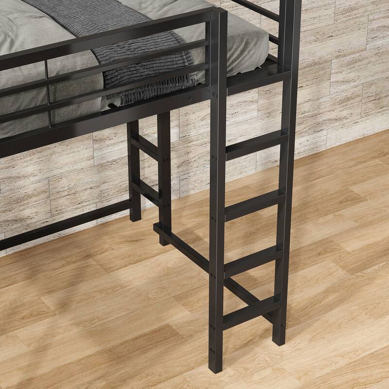Full Size Metal Loft Bed with Desk and Storage, Ideal for Teens and Kids, Black Bedroom Frame