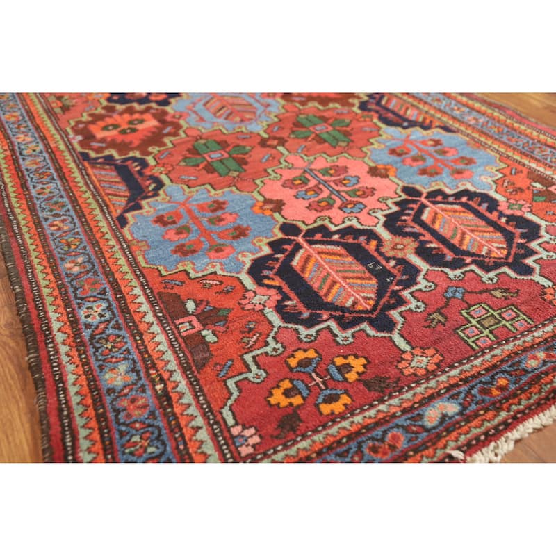 Hand Knotted Oriental 100% Wool Carpet Traditional Geometric Multi-Colored Bakhtiari Runner Rug - 9' 8'' X 3' 5''
