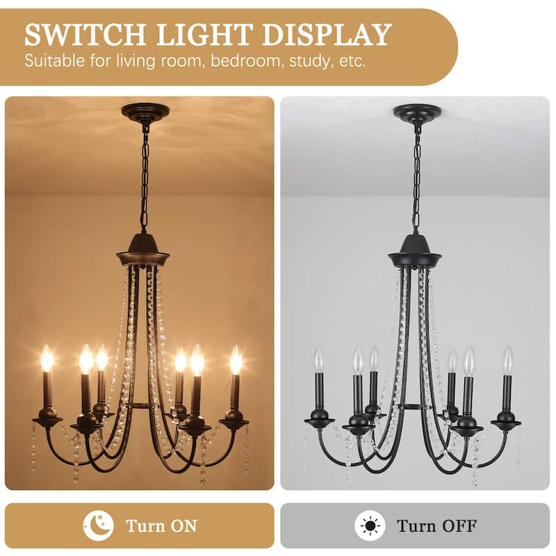 6-Light Candlestick Hanging Crystal Linear Chandelier Lighting for Kitchen Island
